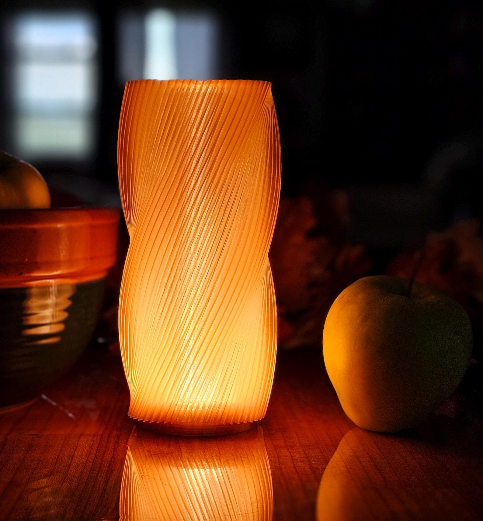 Small Table Lamp Copper Color " Twist " with Dimmer Switch